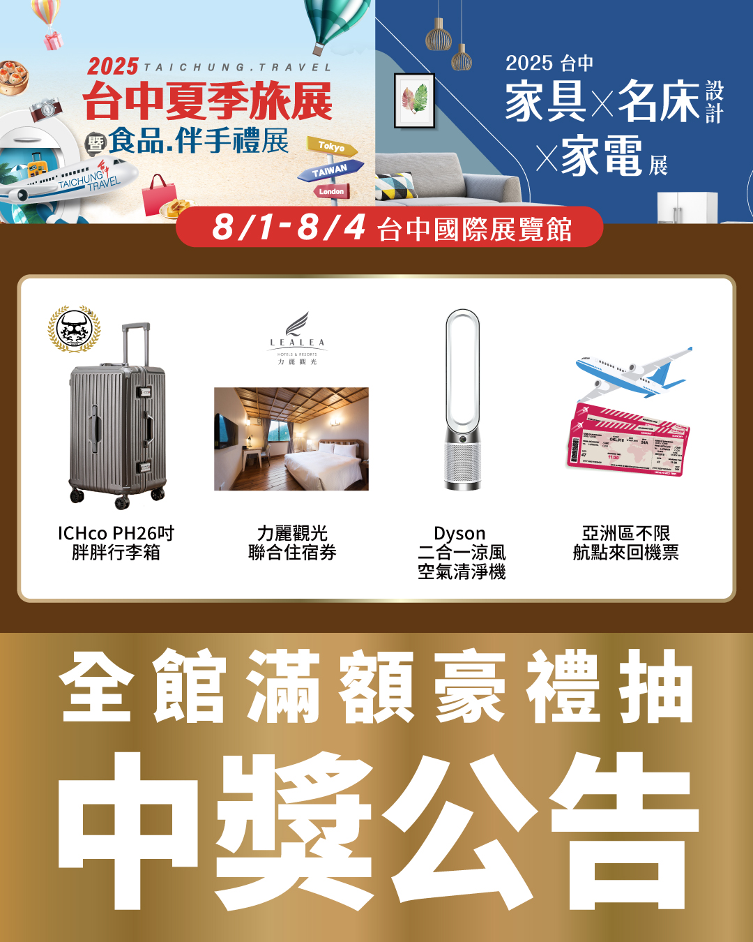 2025台中夏季旅展暨食品.伴手禮展 滿額抽 中獎名單